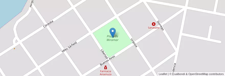 Mapa de ubicacion de Plaza de Miramar en Аргентина, Кордова, Departamento San Justo, Pedanía Concepción, Municipio De Miramar, Miramar.