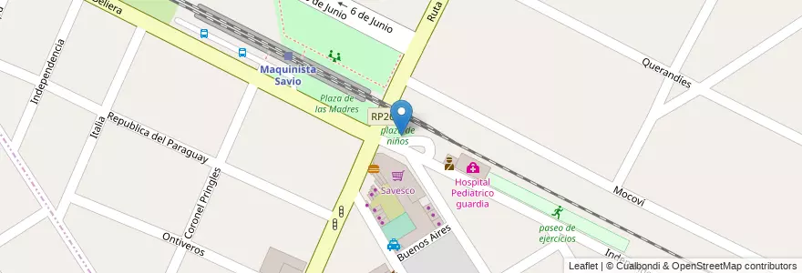Mapa de ubicacion de plaza de niños en Arjantin, Buenos Aires, Partido De Escobar, Maquinista Savio.