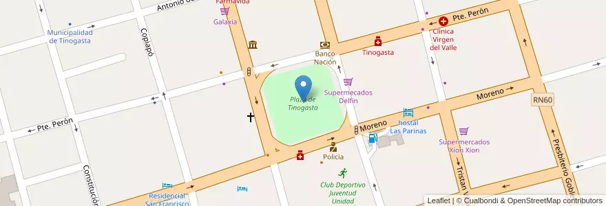 Mapa de ubicacion de Plaza de Tinogasta en Argentinië, Catamarca, Departamento Tinogasta, Municipio De Tinogasta, Tinogasta.