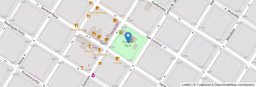 Mapa de ubicacion de Plaza del Agua en Arjantin, Buenos Aires, Partido De General Pueyrredón, Mar Del Plata.