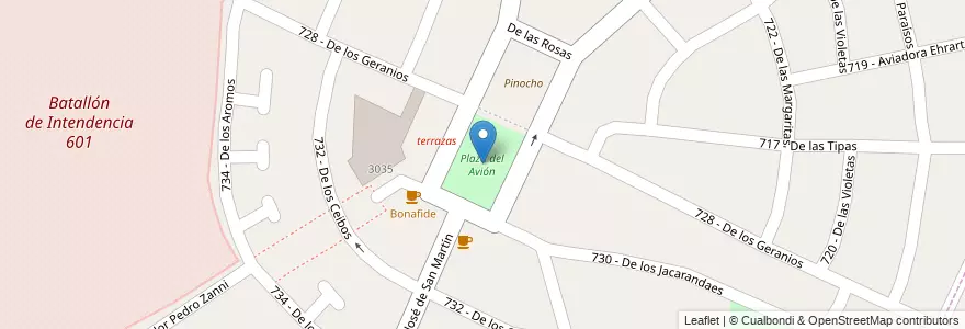 Mapa de ubicacion de Plaza del Avión en 아르헨티나, 부에노스아이레스주, Partido De Tres De Febrero, Ciudad Jardín Lomas Del Palomar.