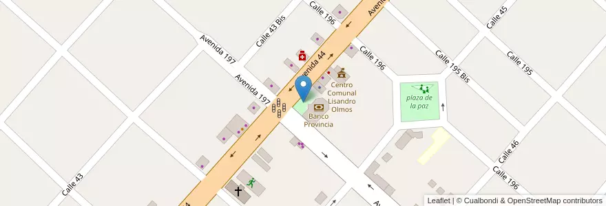 Mapa de ubicacion de plaza del banco en Argentinië, Buenos Aires, Partido De La Plata, Lisandro Olmos.