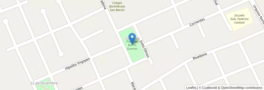 Mapa de ubicacion de Plaza del Barrio Guemes en آرژانتین, San Juan, شیلی, Chimbas.