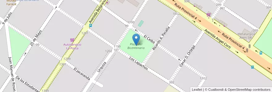 Mapa de ubicacion de Plaza del Bicentenario en アルゼンチン, ミシオネス州, Departamento Leandro N. Alem, Municipio De Leandro N. Alem, Leandro N. Alem.