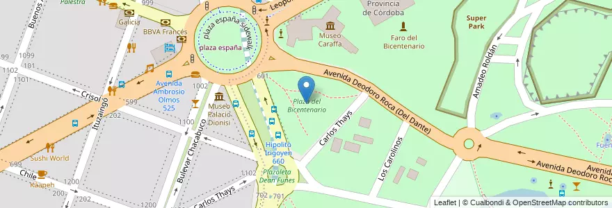 Mapa de ubicacion de Plaza del Bicentenario en Argentina, Córdova, Departamento Capital, Pedanía Capital, Córdoba, Municipio De Córdoba.