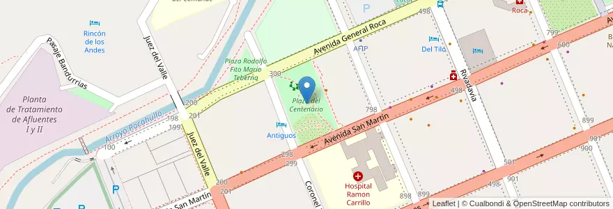 Mapa de ubicacion de Plaza del Centenario en Arjantin, Şili, Neuquén, Departamento Lácar, Municipio De San Martín De Los Andes, San Martín De Los Andes.