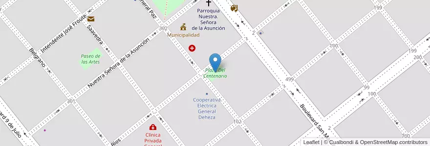 Mapa de ubicacion de Plaza Del Centenario en Аргентина, Кордова, Departamento Juárez Celman, Pedanía Carnerillo, Municipio De General Deheza, General Deheza.