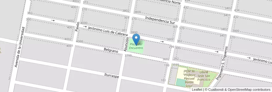 Mapa de ubicacion de Plaza del Encuentro en Arjantin, Córdoba, Departamento San Justo, Pedanía Juárez Celman, Municipio De San Francisco, San Francisco.