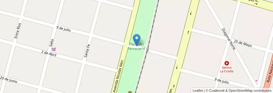 Mapa de ubicacion de Plaza del Ferrocarril en Arjantin, Santa Fe, Departamento San Justo, Municipio De La Criolla.