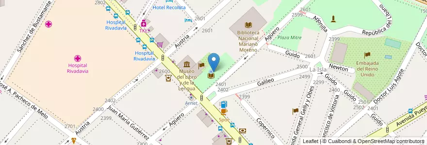 Mapa de ubicacion de Plaza del Lector, Recoleta en 阿根廷, Ciudad Autónoma De Buenos Aires, Comuna 2, 布宜诺斯艾利斯.