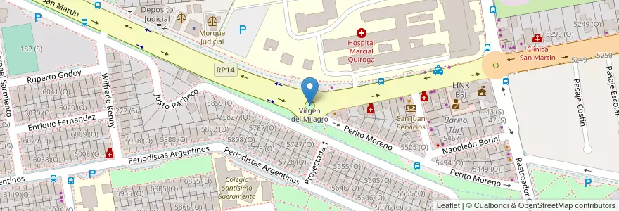 Mapa de ubicacion de Plaza del Milagro en Arjantin, San Juan, Şili, Rivadavia.