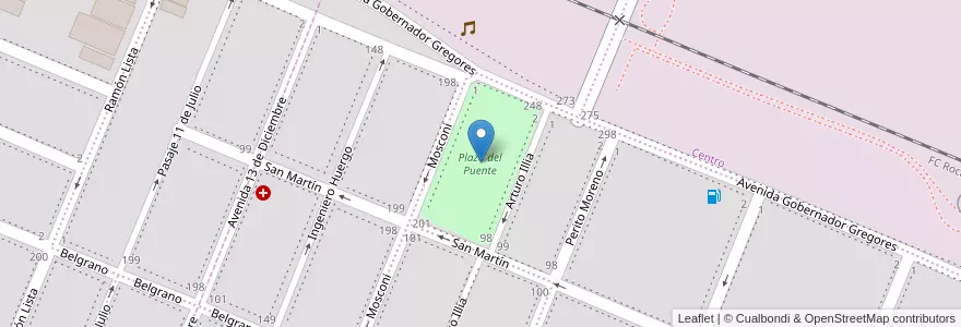 Mapa de ubicacion de Plaza del Puente en الأرجنتين, تشيلي, محافظة سانتا كروز, Pico Truncado, Deseado, Pico Truncado, Zona Central.