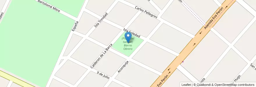 Mapa de ubicacion de (Plaza del tanque) Barrio Obrero en 阿根廷, 布宜诺斯艾利斯省, Partido De Merlo, Libertad.