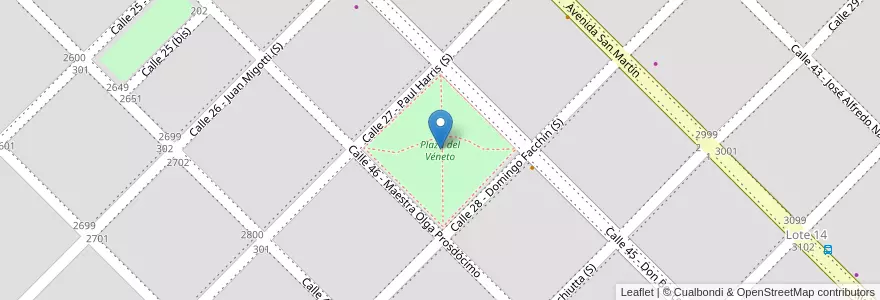 Mapa de ubicacion de Plaza del Véneto en Arjantin, Córdoba, Departamento Colón, Pedanía Cañas, Municipio De Colonia Caroya, Colonia Caroya.