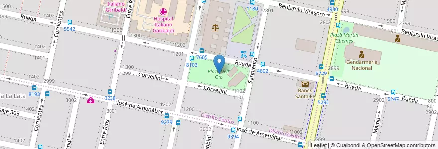Mapa de ubicacion de Plaza Dell' Oro en アルゼンチン, サンタフェ州, Departamento Rosario, Municipio De Rosario, ロサリオ.