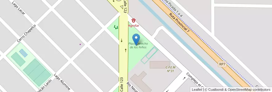 Mapa de ubicacion de Plaza Derecho de los Niños en 阿根廷, 智利, 內烏肯省, Departamento Añelo, San Patricio Del Chañar, San Patricio Del Chañar.
