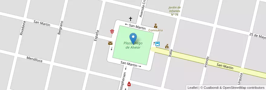 Mapa de ubicacion de Plaza Diego de Alvear en 阿根廷, Santa Fe, Departamento General López, Municipio De Diego De Alvear.