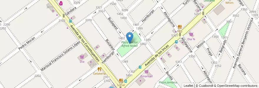 Mapa de ubicacion de Plaza Doctor Alfred Nobel, Parque Chas en Arjantin, Ciudad Autónoma De Buenos Aires, Buenos Aires, Comuna 15.