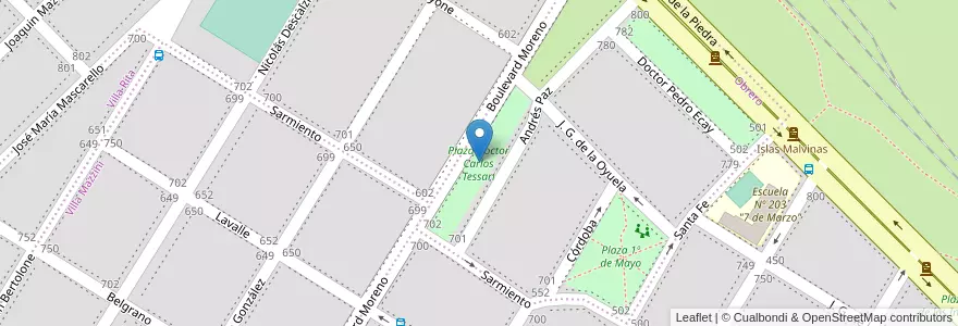Mapa de ubicacion de Plaza Doctor Carlos Tessari en Argentina, Buenos Aires, Partido De Patagones, Carmen De Patagones.