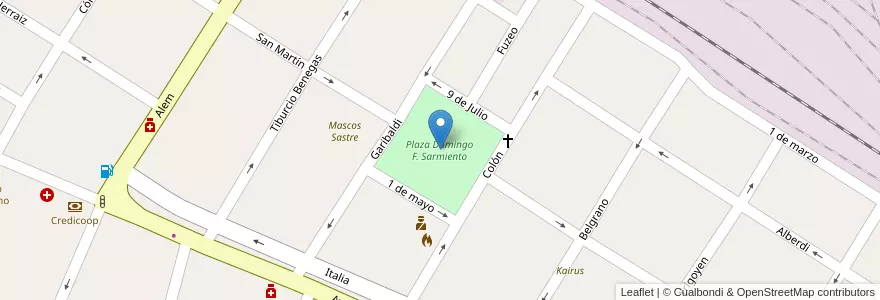 Mapa de ubicacion de Plaza Domingo F. Sarmiento en Arjantin, Şili, Mendoza, Departamento San Martín, Distrito Palmira.