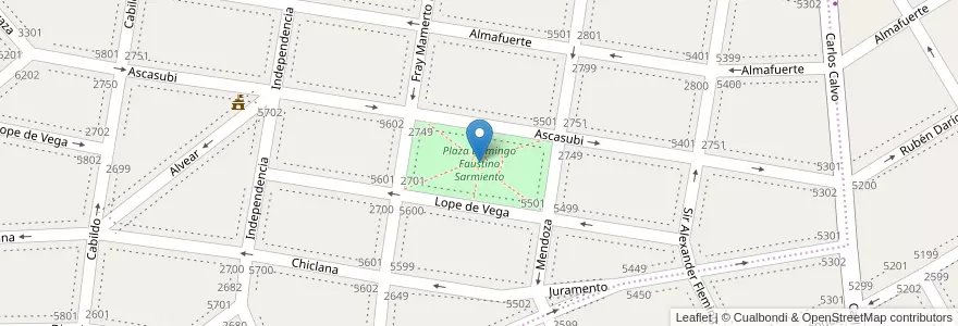 Mapa de ubicacion de Plaza Domingo Faustino Sarmiento en アルゼンチン, ブエノスアイレス州, Partido De Vicente López, Vicente López.