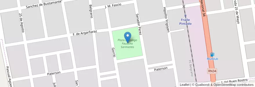 Mapa de ubicacion de Plaza Domingo Faustino Sarmiento en アルゼンチン, フフイ州, Departamento Ledesma, Municipio De Fraile Pintado, Fraile Pintado.