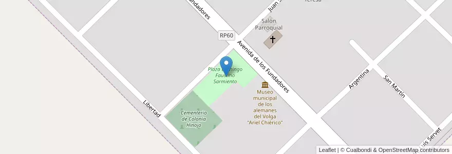 Mapa de ubicacion de Plaza Domingo Faustino Sarmiento en Argentina, Buenos Aires, Partido De Olavarría, Colonia Hinojo.