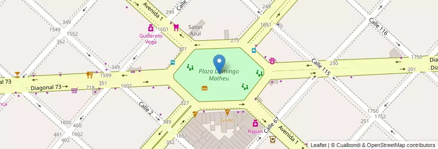 Mapa de ubicacion de Plaza Domingo Matheu, Casco Urbano en アルゼンチン, ブエノスアイレス州, Partido De La Plata, La Plata.