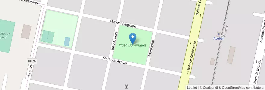 Mapa de ubicacion de Plaza Dominguez en الأرجنتين, سانتا في, Departamento Rosario, Municipio De Acebal, Acebal.
