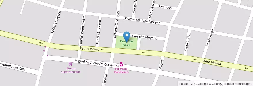 Mapa de ubicacion de Plaza Don Bosco en Argentina, Chile, Mendoza, Departamento Guaymallén, Distrito Belgrano.