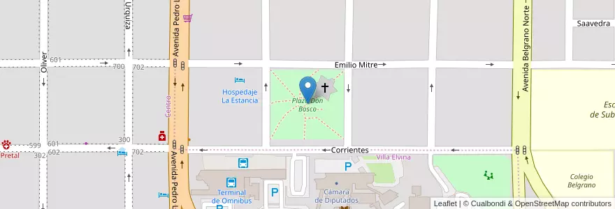 Mapa de ubicacion de Plaza Don Bosco en Argentina, La Pampa, Municipio De Santa Rosa, Departamento Capital, Santa Rosa.