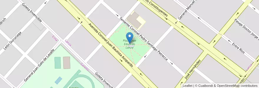 Mapa de ubicacion de Plaza Don Eduardo Lanza en アルゼンチン, ブエノスアイレス州, Partido De San Nicolás, San Nicolás De Los Arroyos.