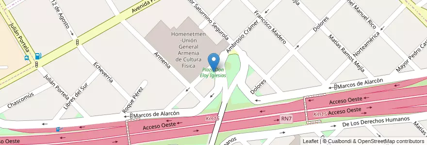 Mapa de ubicacion de Plaza Don Eloy Iglesias en アルゼンチン, ブエノスアイレス州, Partido De Morón, Villa Sarmiento.