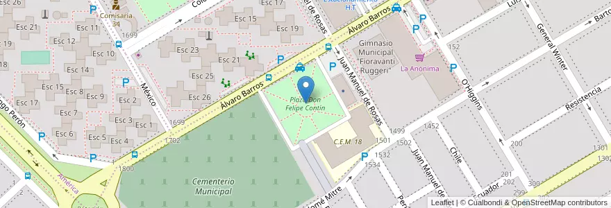 Mapa de ubicacion de Plaza Don Felipe Contín en Arjantin, Río Negro, Departamento Adolfo Alsina, Viedma, Viedma.