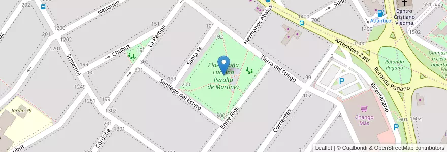 Mapa de ubicacion de Plaza Doña Luciana Peralta de Martínez en 아르헨티나, 리오네그로주, Departamento Adolfo Alsina, Viedma, Viedma.