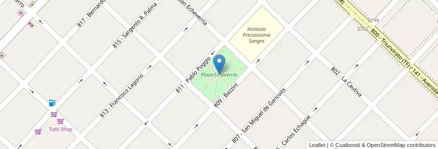 Mapa de ubicacion de Plaza Echeverría en 아르헨티나, 부에노스아이레스주, Partido De Tres De Febrero, Villa Bosch.