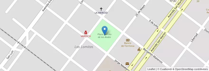 Mapa de ubicacion de Plaza Ejercito de los Andes en Argentine, Formosa, Departamento Patiño, Municipio De Las Lomitas, Las Lomitas.