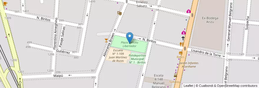 Mapa de ubicacion de Plaza Ejército Libertador en Arjantin, Şili, Mendoza, Godoy Cruz, Departamento Godoy Cruz, Distrito Ciudad De Godoy Cruz.