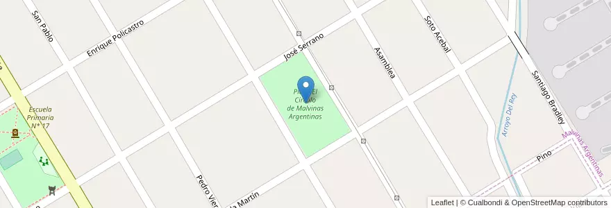 Mapa de ubicacion de Plaza El Círculo de Malvinas Argentinas en الأرجنتين, بوينس آيرس, Partido De Almirante Brown, Malvinas Argentinas.