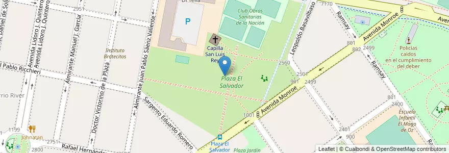 Mapa de ubicacion de Plaza El Salvador, Belgrano en Аргентина, Буэнос-Айрес, Буэнос-Айрес, Comuna 13.