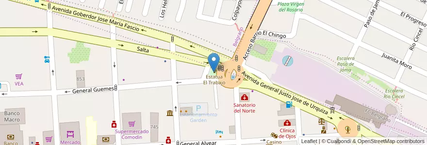 Mapa de ubicacion de Plaza El Trabajo en Argentina, Jujuy, Departamento Doctor Manuel Belgrano, Municipio De San Salvador De Jujuy.