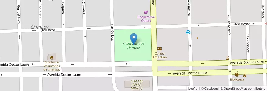 Mapa de ubicacion de Plaza Enrique Hernaiz en アルゼンチン, リオネグロ州, Departamento Avellaneda, Chimpay.