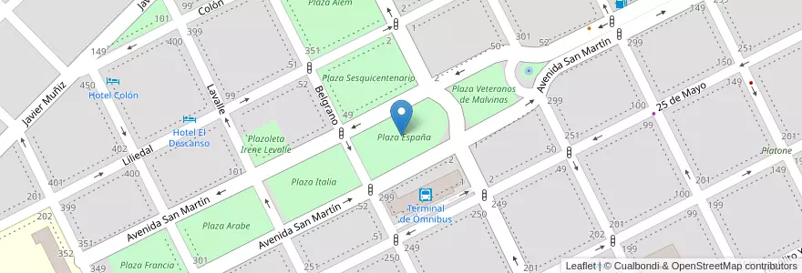 Mapa de ubicacion de Plaza España en 阿根廷, 布宜诺斯艾利斯省, Partido De Junín, Junín.