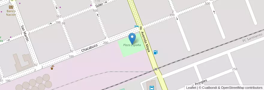 Mapa de ubicacion de Plaza España en アルゼンチン, ブエノスアイレス州, Partido De Carlos Casares, Carlos Casares.