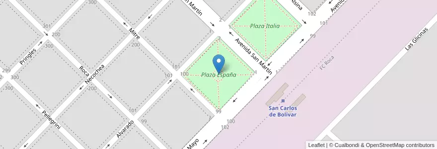 Mapa de ubicacion de Plaza España en الأرجنتين, بوينس آيرس, Partido De Bolívar, Bolívar.