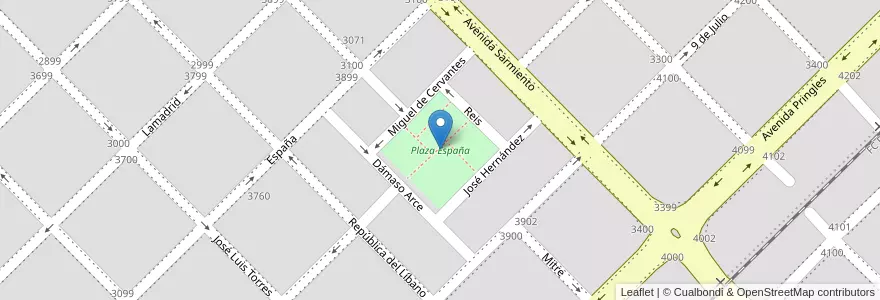 Mapa de ubicacion de Plaza España en Arjantin, Buenos Aires, Partido De Olavarría, Olavarría.
