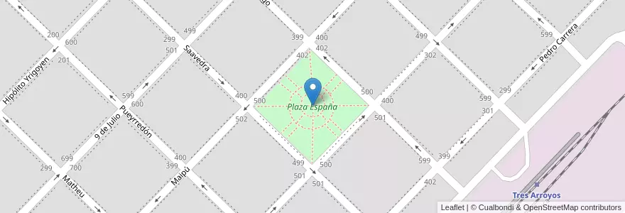 Mapa de ubicacion de Plaza España en 阿根廷, 布宜诺斯艾利斯省, Partido De Tres Arroyos, Tres Arroyos.