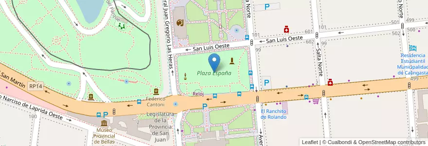 Mapa de ubicacion de Plaza España en Аргентина, Сан-Хуан, Чили, Capital.