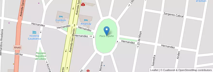 Mapa de ubicacion de Plaza España en Arjantin, Şili, Río Negro, Departamento Bariloche, El Bolsón.