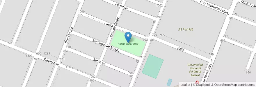 Mapa de ubicacion de Plaza Esperanto en Arjantin, Chaco, Departamento Comandante Fernández, Municipio De Presidencia Roque Sáenz Peña, Presidencia Roque Sáenz Peña.
